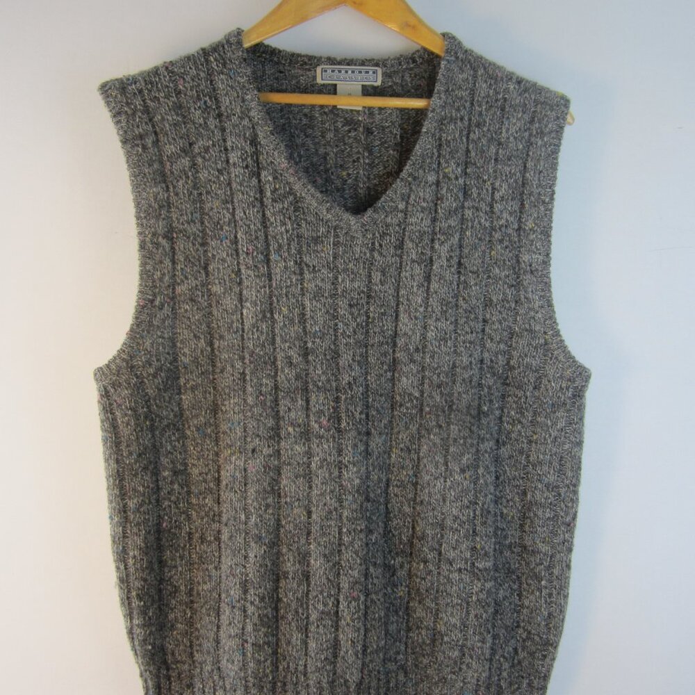 Vtg  Harbour Classics Sweater Vest Men M Gray Tweed 100% Shetland Wool V Neck